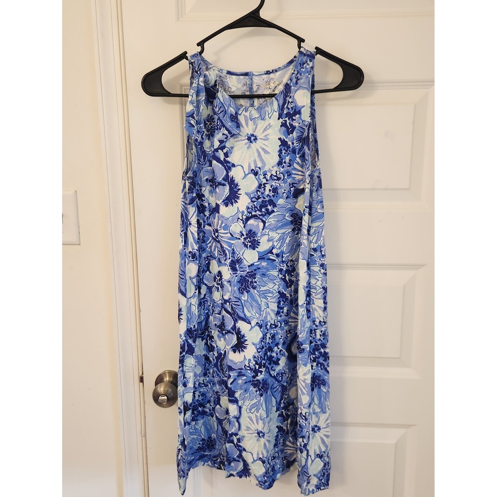 Lilly Pulitzer Blue White Floral Sleeveless Swing Shift Dress XXS